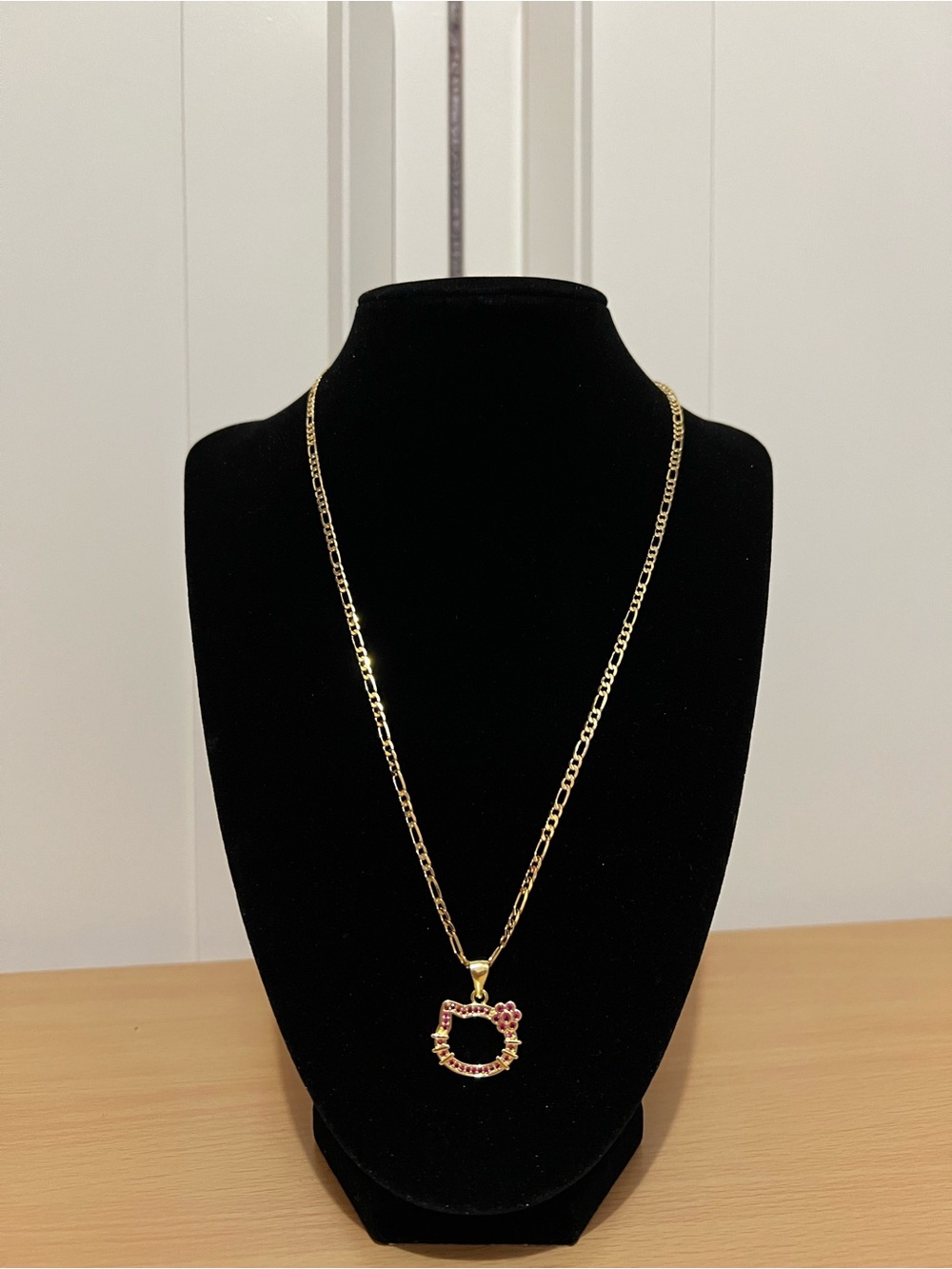 Gold-Tone Necklace with Pink Crystal Circle Pendant